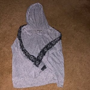 2-piece set speckled grey sweat pants with lace trim